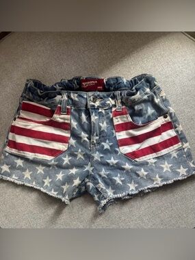 Arizona Jean Company Star Print Denim Shorts with Red & White Pocket Stripes